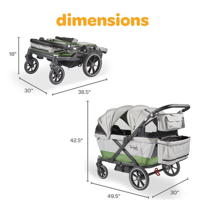 Larktale Caravan Coupe Quad Compact Stroller Reclining 4-Seat Wagon, Gray/Green