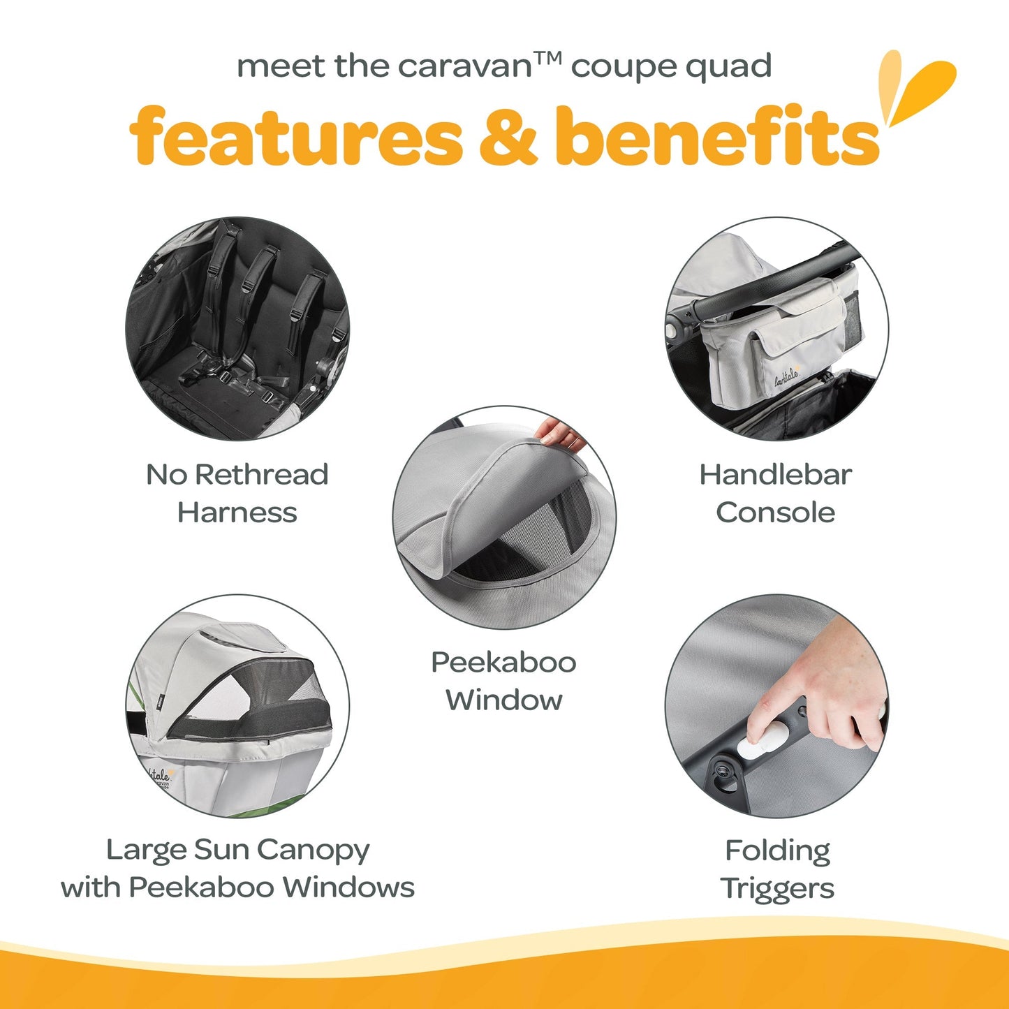 Larktale Caravan Coupe Quad Compact Stroller Reclining 4-Seat Wagon, Gray/Green