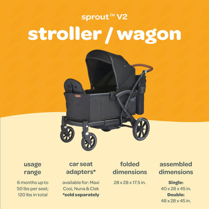 Larktale Sprout V2 Adjustable Stroller 2 Seater Wagon, 120 lb Capacity, Black