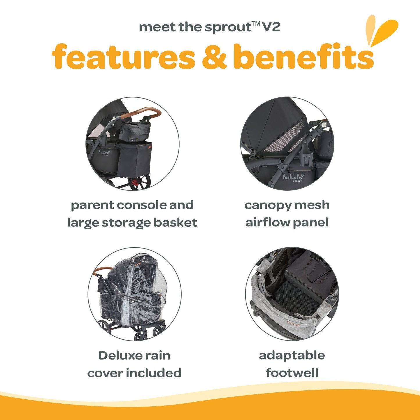 Larktale Sprout V2 Adjustable Stroller 2 Seater Wagon, 120 lb Capacity, Black