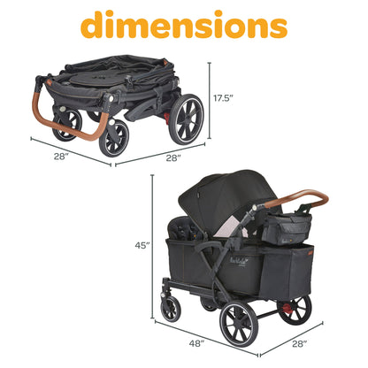 Larktale Sprout V2 Adjustable Stroller 2 Seater Wagon, 120 lb Capacity, Black