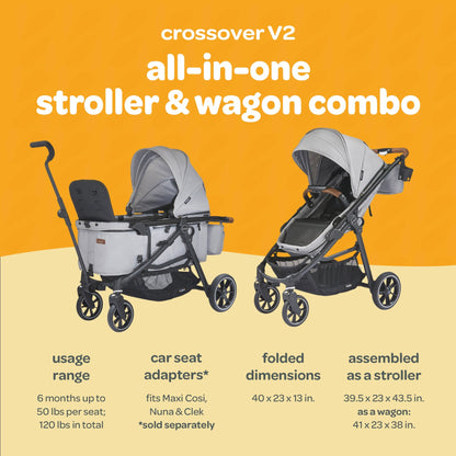 Larktale Crossover V2 All-In-One Stroller 2 Seater Wagon, 120 lb Capacity, Gray