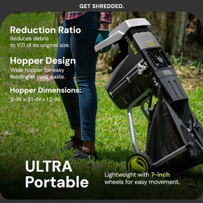 Sun Joe Silent Wood Chipper Shredder, 15 Amp Machine with 1.7" Diameter, CJ603E