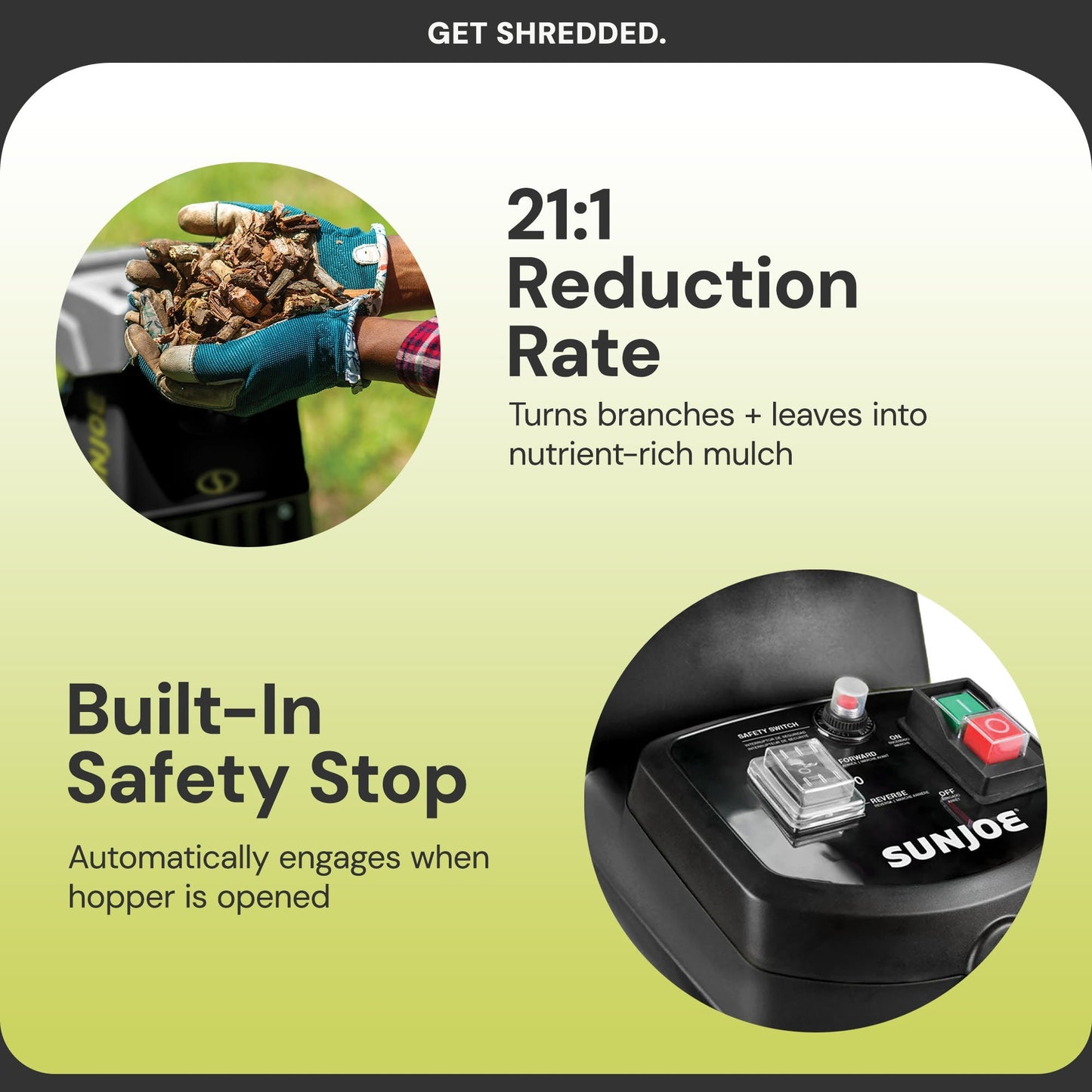 Sun Joe Silent Wood Chipper Shredder, 15 Amp Machine with 1.7" Diameter, CJ603E