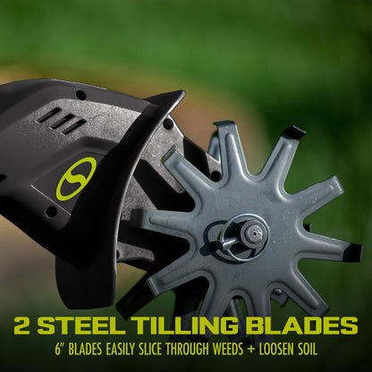 Sun Joe 24V Cordless Garden Tiller & Cultivator, 6" Dual Blades, 24V-TLR-LTE-A