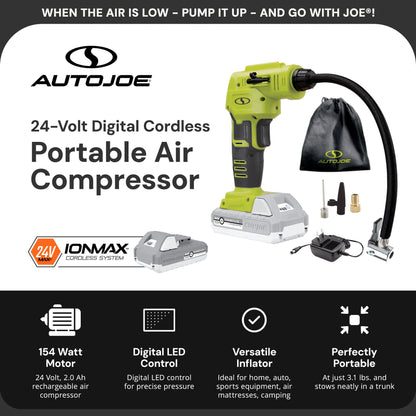 Sun Joe Auto Joe Portable Air Compressor Cordless Tire Inflate Pump, 24V-AJC-LTE - Find Fresh Goods