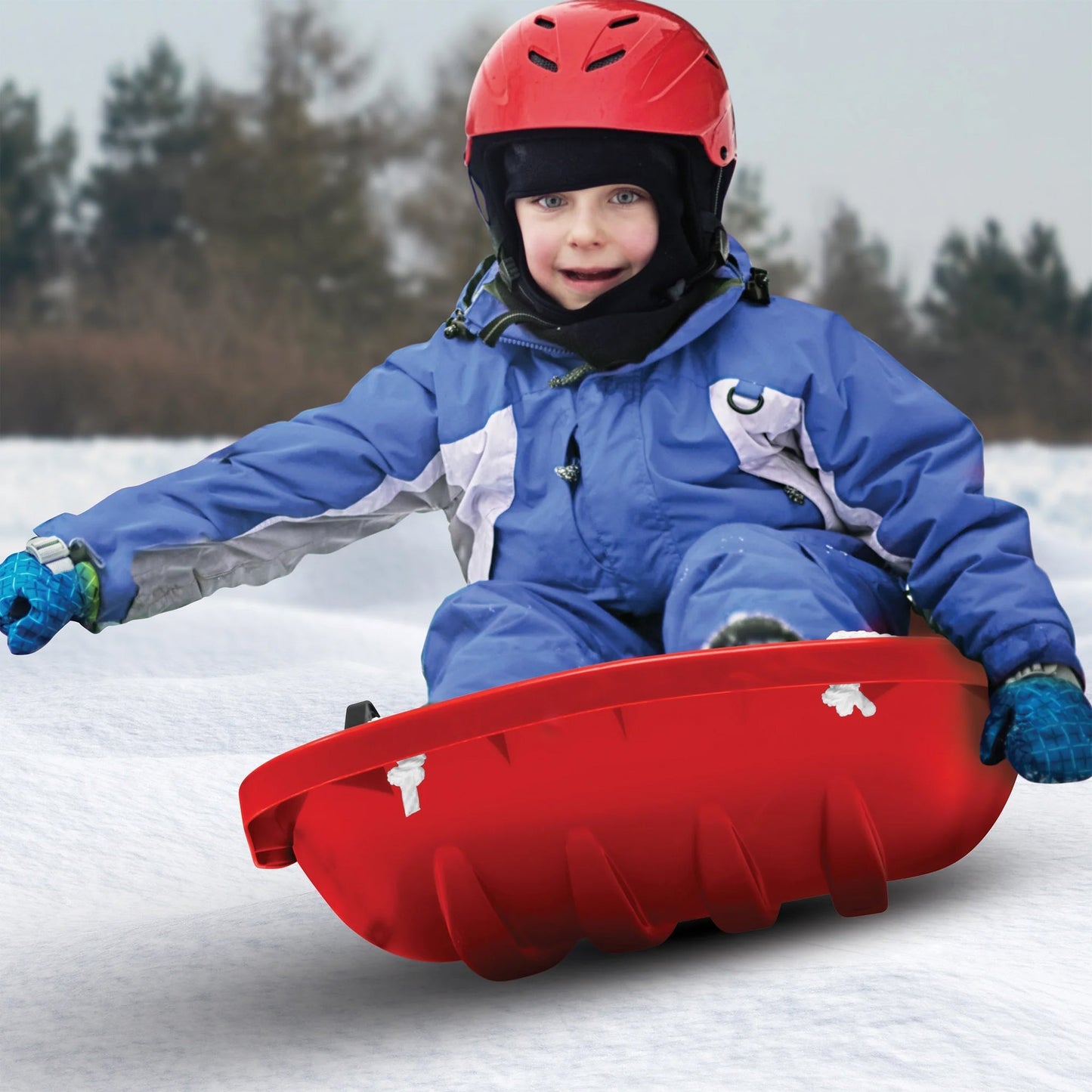 Snow Joe Plastic Snow Sled, 48” Sledding Toboggan Board w/ Handles, SJ-SLD48-RED