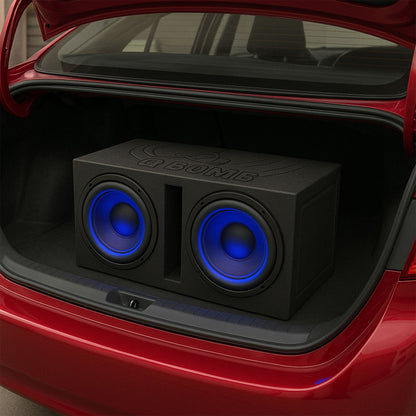 Q Power QBOMB15V Dual 15" Vented Port Subwoofer Sub Box w/ Bedliner Spray - Find Fresh Goods
