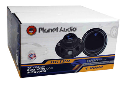 Planet Audio AC12D 12 Inch 1800 Watts 4 Ohm Dual Voice Coil Car Audio Subwoofer