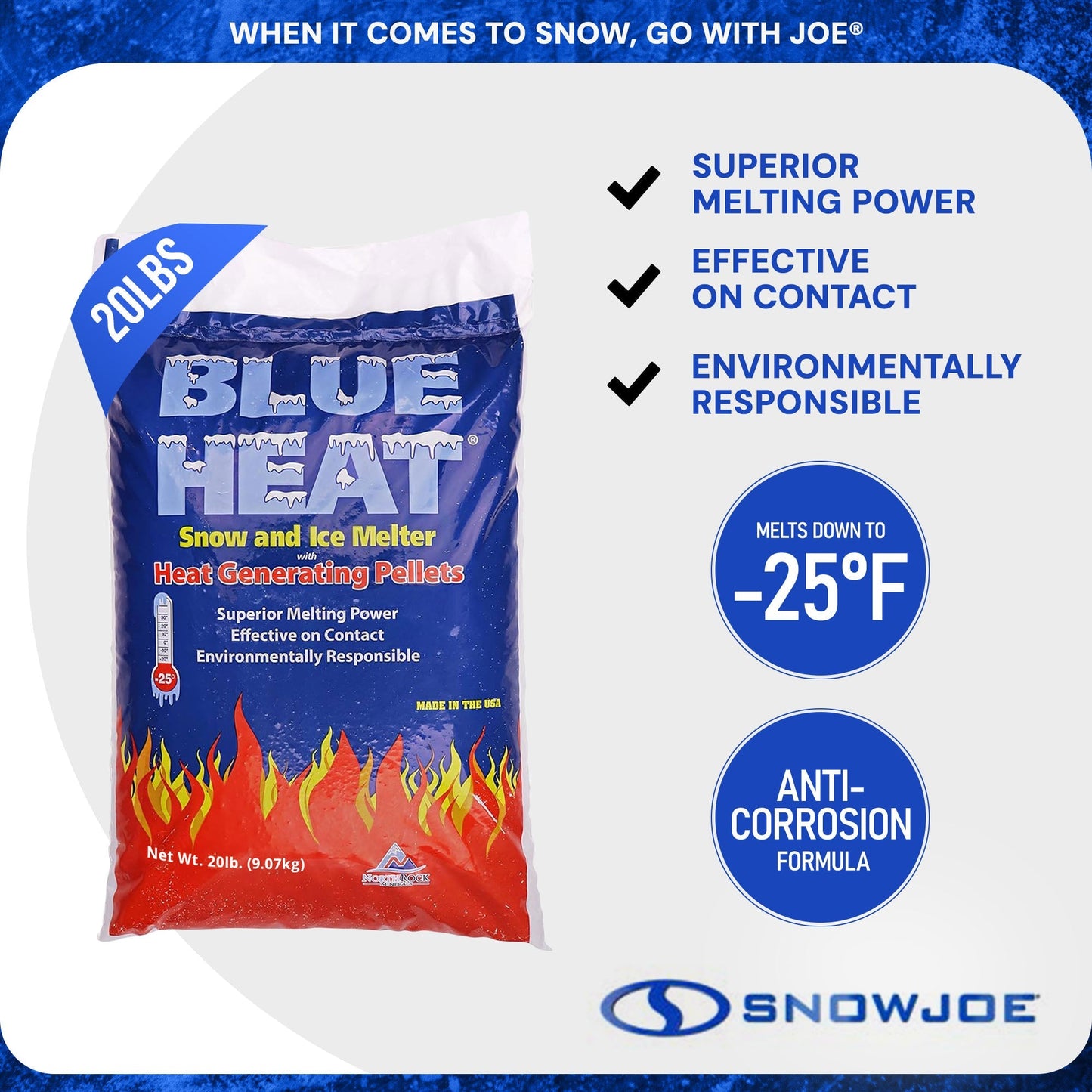 Snow Joe Blue Heat Snow & Ice Melter, Heat Pellets, Non-Staining, 20 lb, BH20