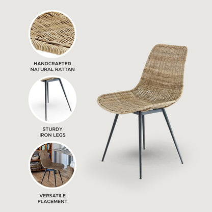 texxture Ormond Woven Rattan Side Chair with Metal Legs, Home Furniture, Natural