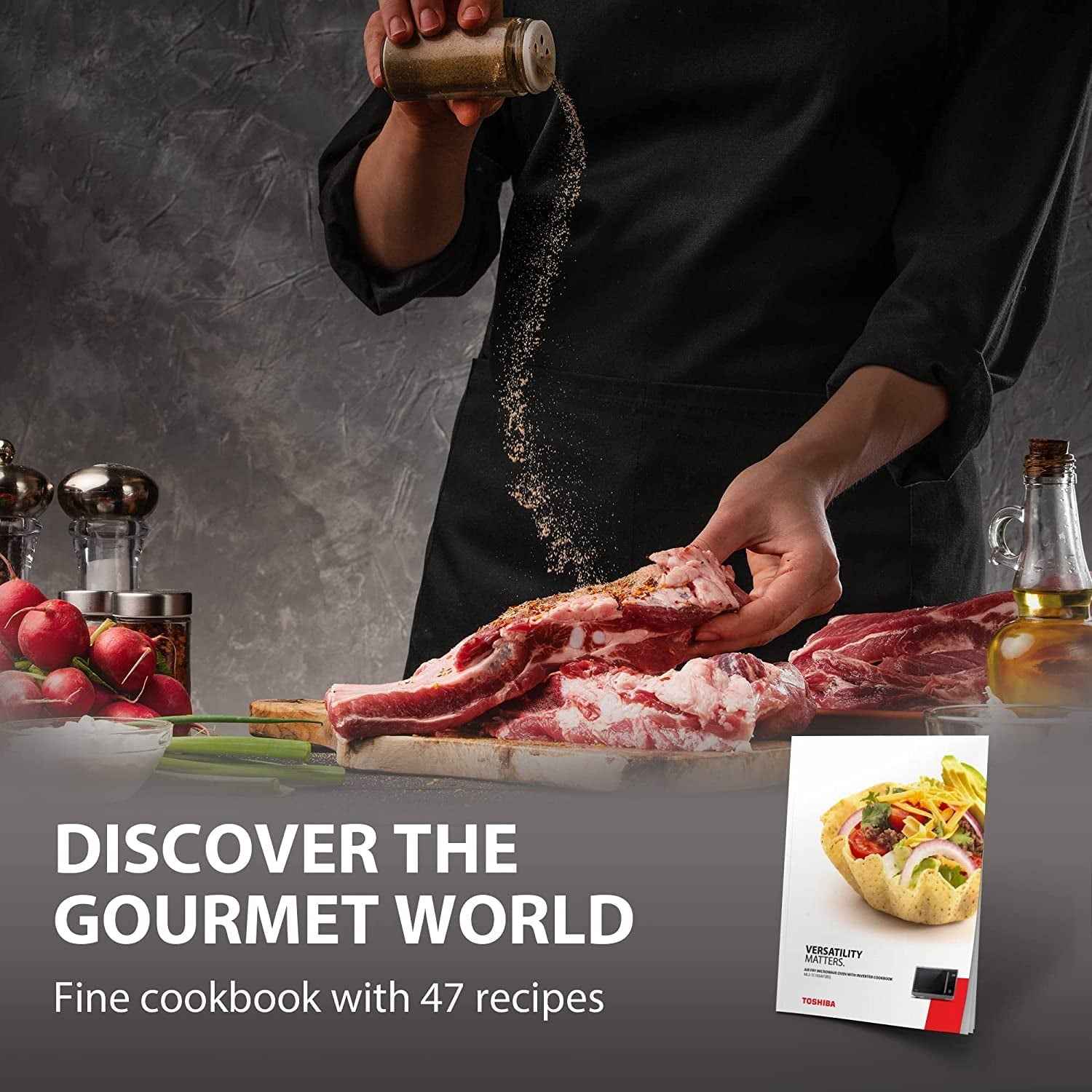 TOSHIBA 7-in-1 Countertop Microwave Oven Air Fryer Combo, Inverter, Convection, Broil, Speedy Combi, Even Defrost, Humidity Sensor, Mute Function, 27 Auto Menu&47 Recipes, 1.0 cu.ft/30QT, 1000W