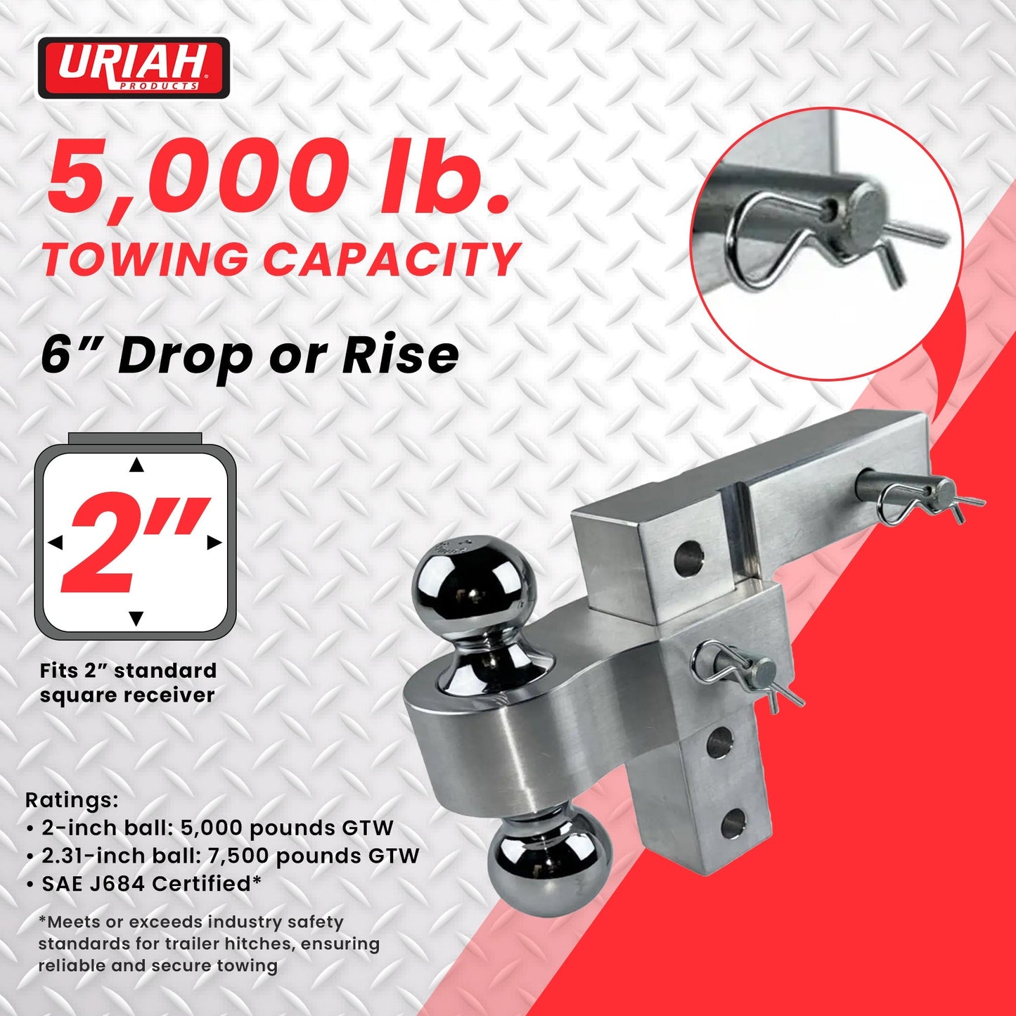 Uriah Products Adjustable Aluminum Hitch Mount with 2" & 2.31" Balls, Silver - Find Fresh Goods