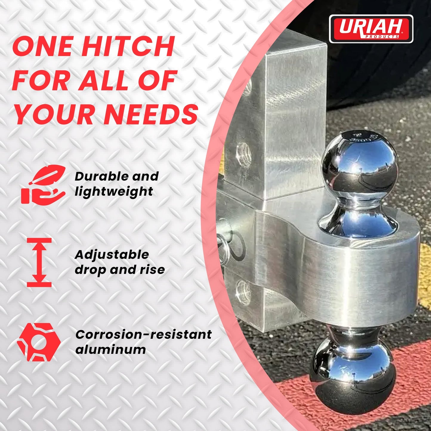 Uriah Products Adjustable Aluminum Hitch Mount with 2" & 2.31" Balls, Silver - Find Fresh Goods