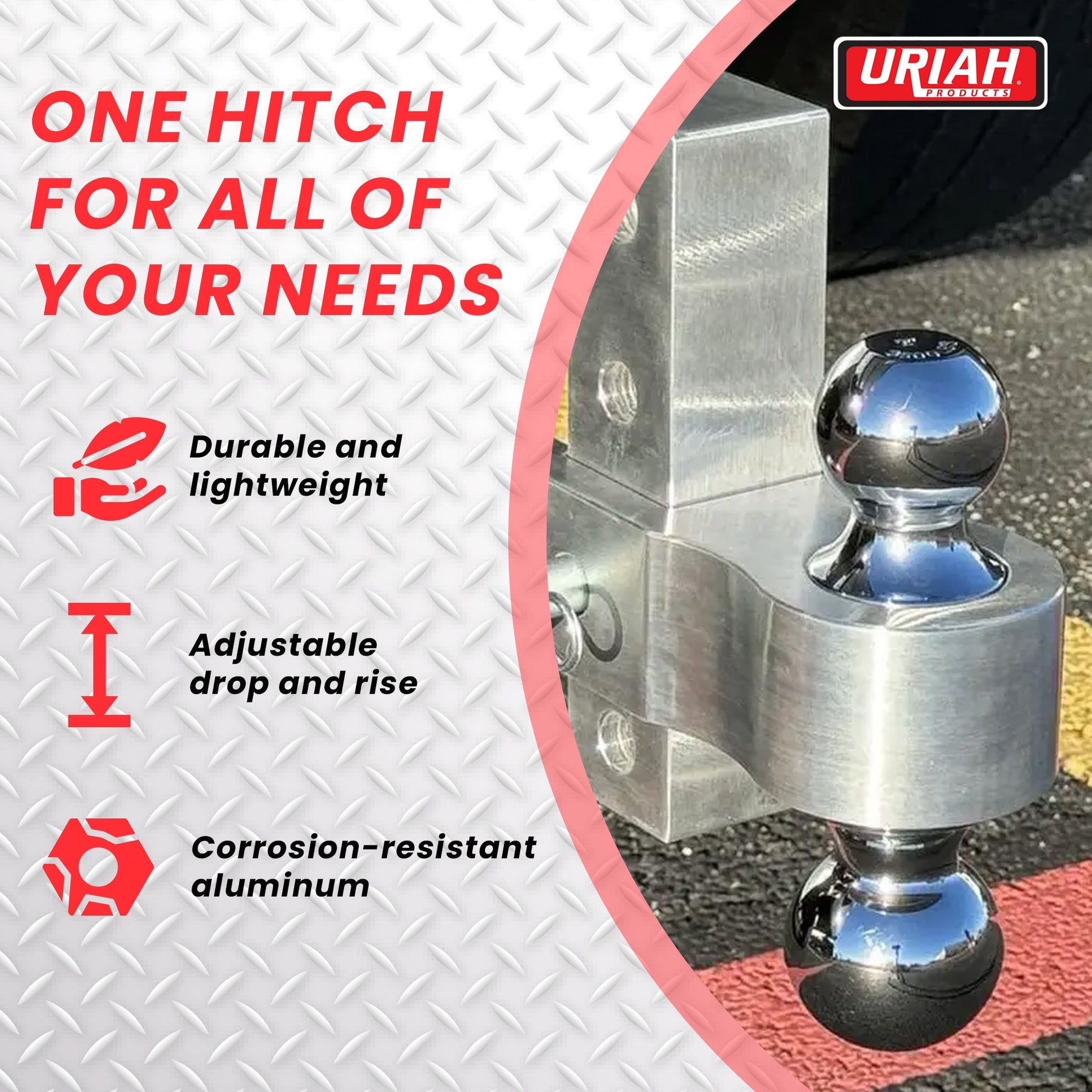 Uriah Products Adjustable Aluminum Hitch Mount with 2" & 2.31" Balls, Silver - Find Fresh Goods