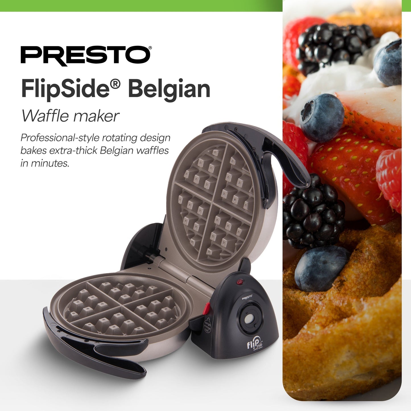 Presto FlipSide Belgian Waffle Maker, Ceramic Kitchen Appliance, 7 Inch, Black