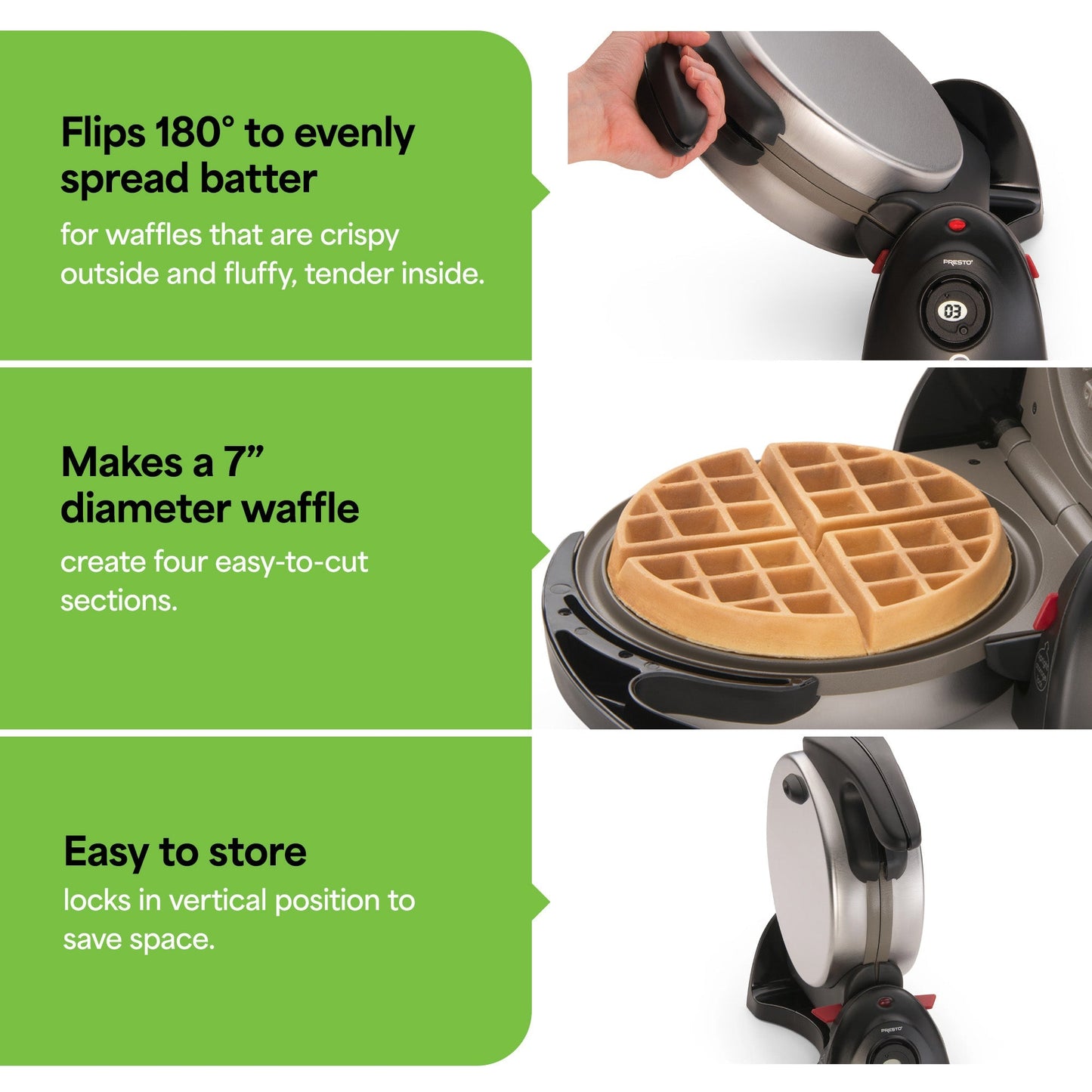 Presto FlipSide Belgian Waffle Maker, Ceramic Kitchen Appliance, 7 Inch, Black