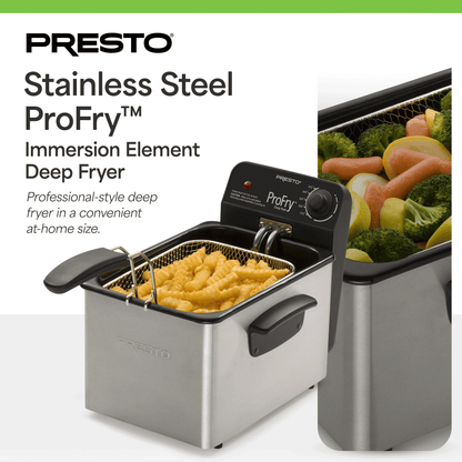 Presto ProFry 8-Cup Deep Fryer with 1800-Watt Immersion Element, Stainless Steel