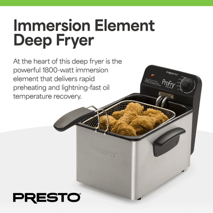 Presto ProFry 8-Cup Deep Fryer with 1800-Watt Immersion Element, Stainless Steel