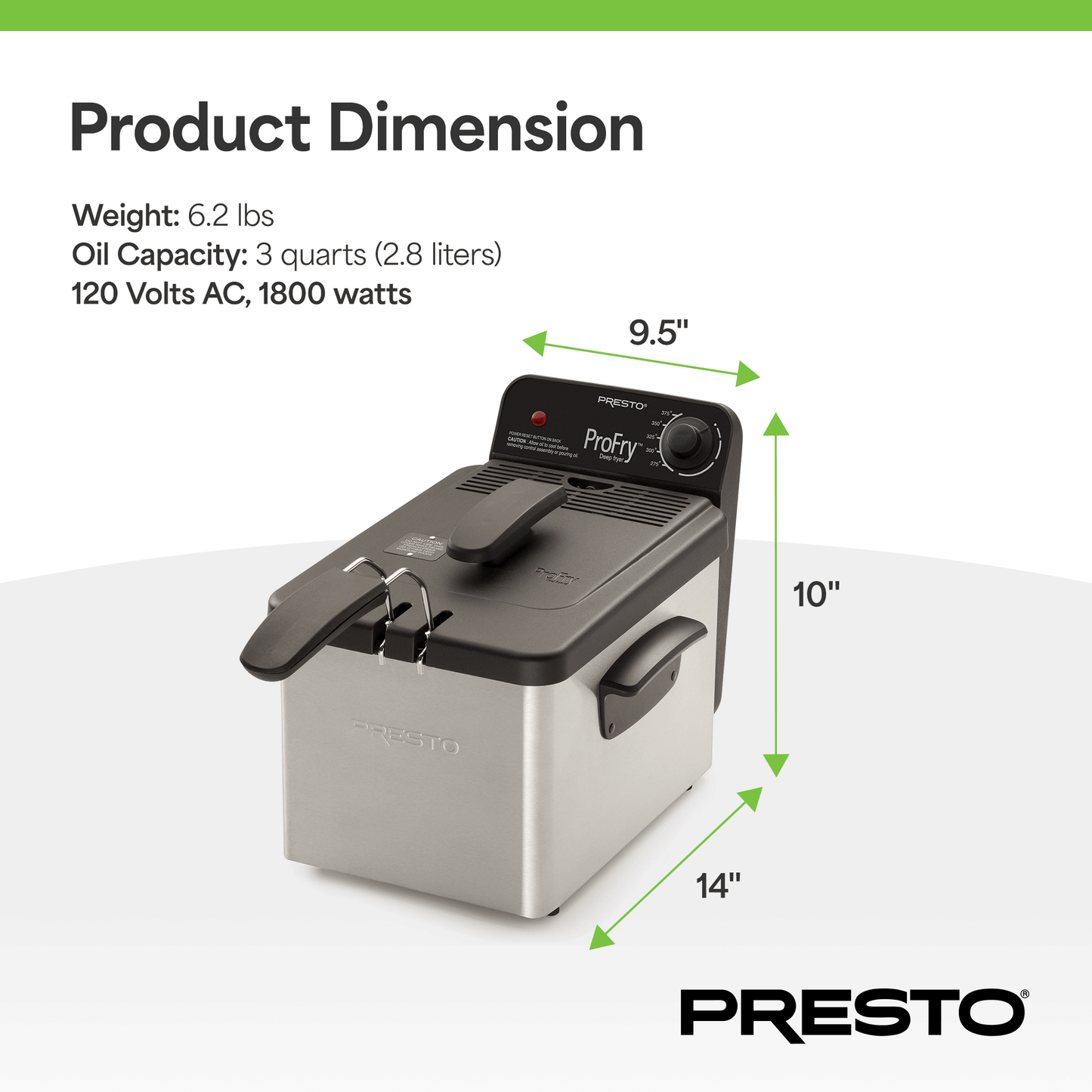 Presto ProFry 8-Cup Deep Fryer with 1800-Watt Immersion Element, Stainless Steel