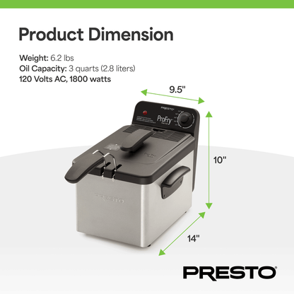 Presto ProFry 8-Cup Deep Fryer with 1800-Watt Immersion Element, Stainless Steel