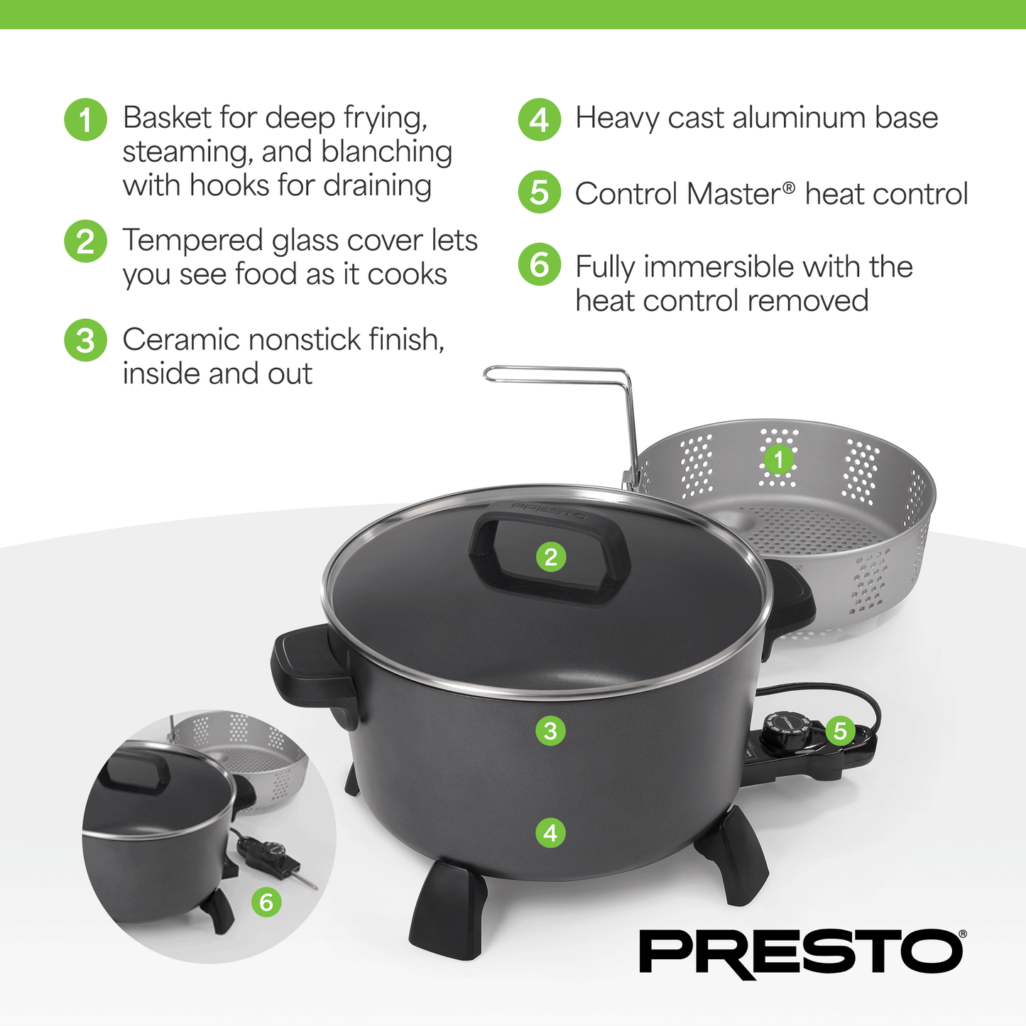 Presto 10-Quart Kitchen Kettle XL Multi-Cooker, Steamer & Deep Fryer, Black