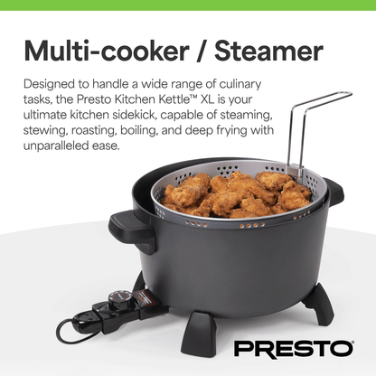 Presto 10-Quart Kitchen Kettle XL Multi-Cooker, Steamer & Deep Fryer, Black