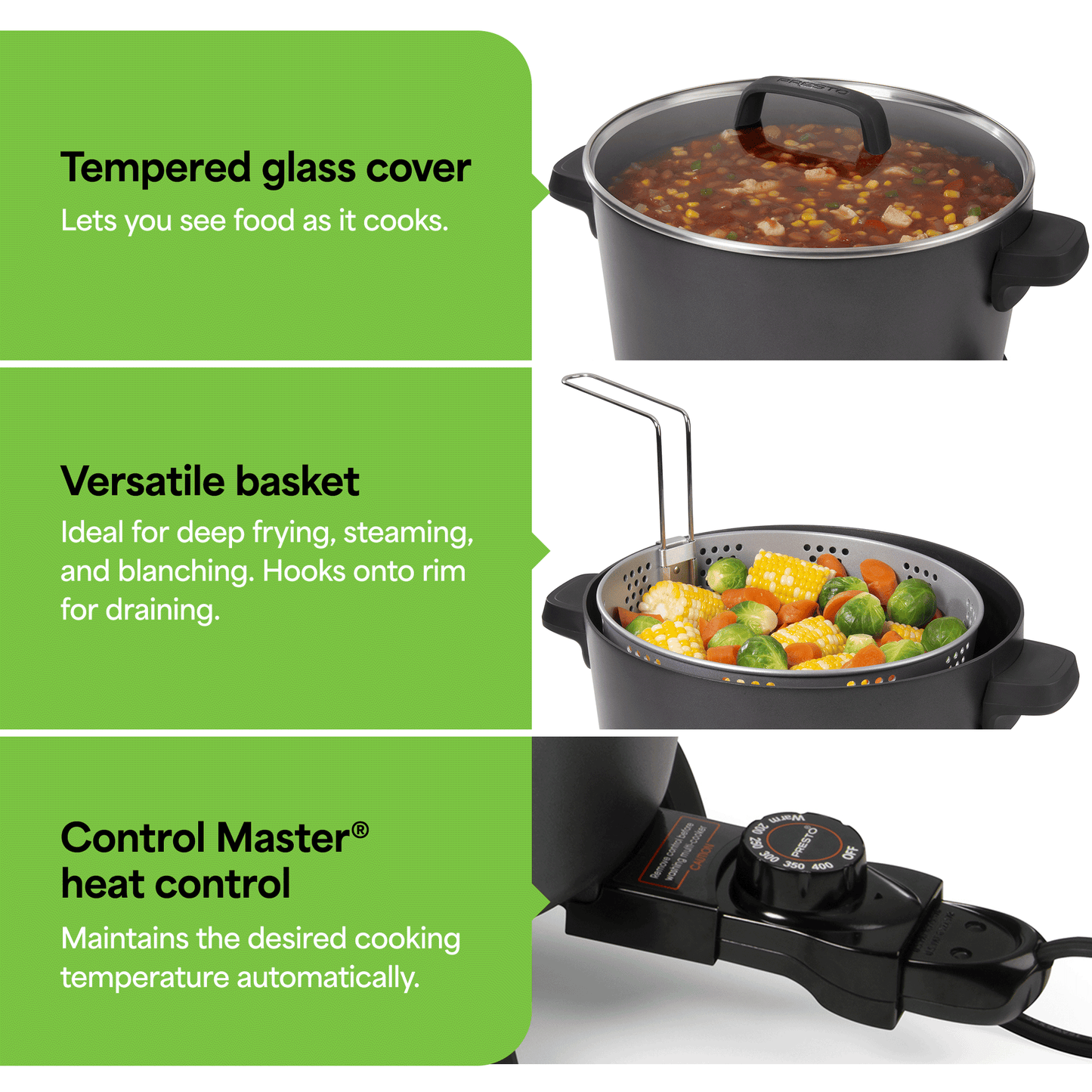 Presto 10-Quart Kitchen Kettle XL Multi-Cooker, Steamer & Deep Fryer, Black