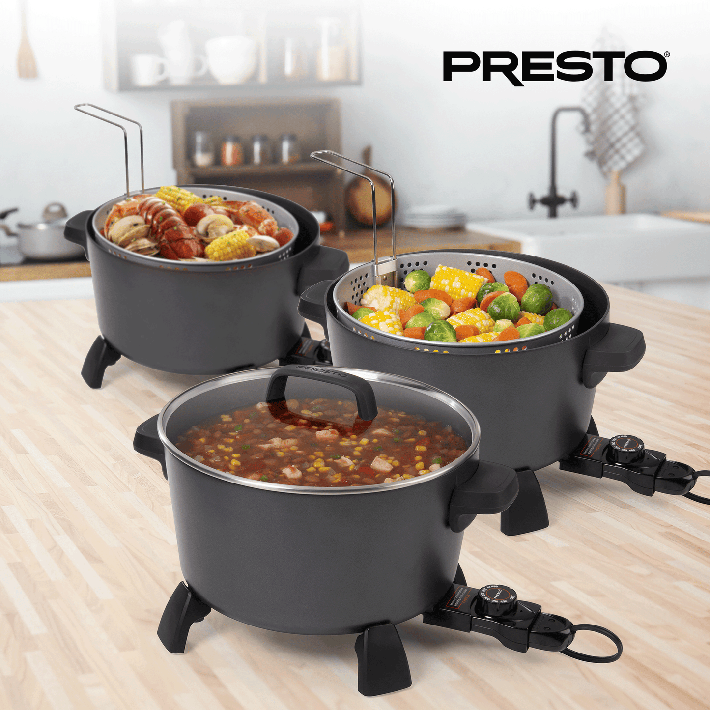Presto 10-Quart Kitchen Kettle XL Multi-Cooker, Steamer & Deep Fryer, Black