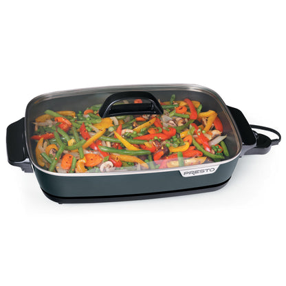 Presto Slimline Nonstick Electric Skillet with Tempered Glass Lid, 16", Black
