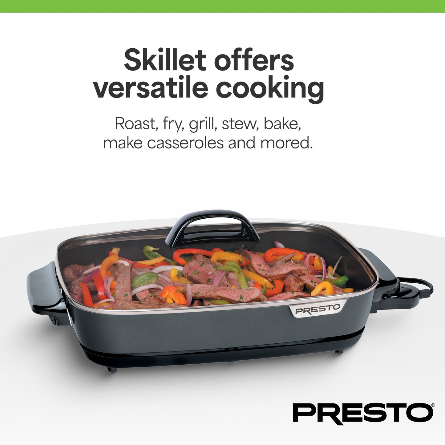 Presto Slimline Nonstick Electric Skillet with Tempered Glass Lid, 16", Black