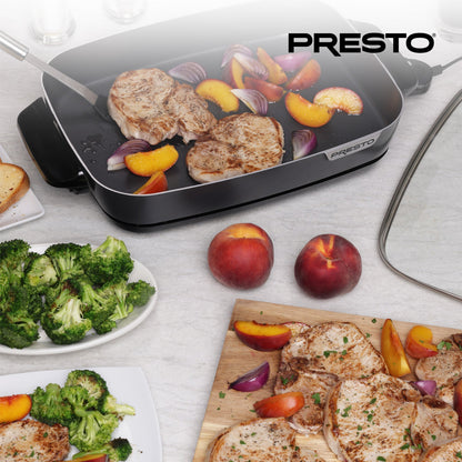Presto Slimline Nonstick Electric Skillet with Tempered Glass Lid, 16", Black