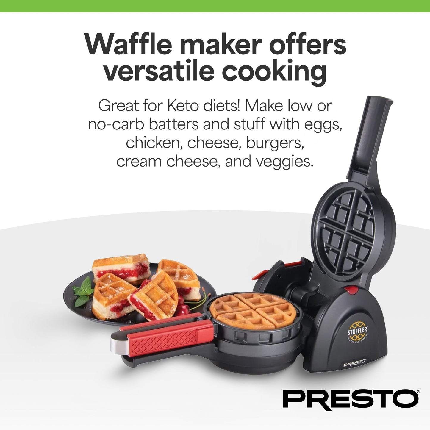 Presto Stuffler Stuffed Belgian Waffle Maker Nonstick Appliance, Large, Black