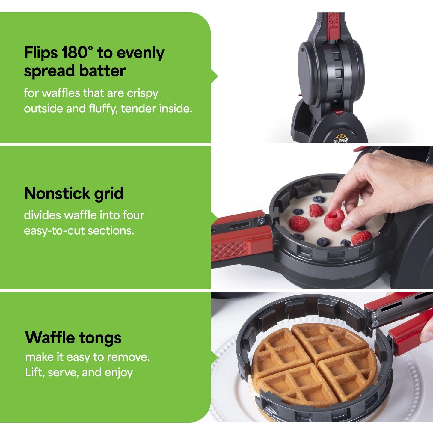 Presto Stuffler Stuffed Belgian Waffle Maker Nonstick Appliance, Large, Black