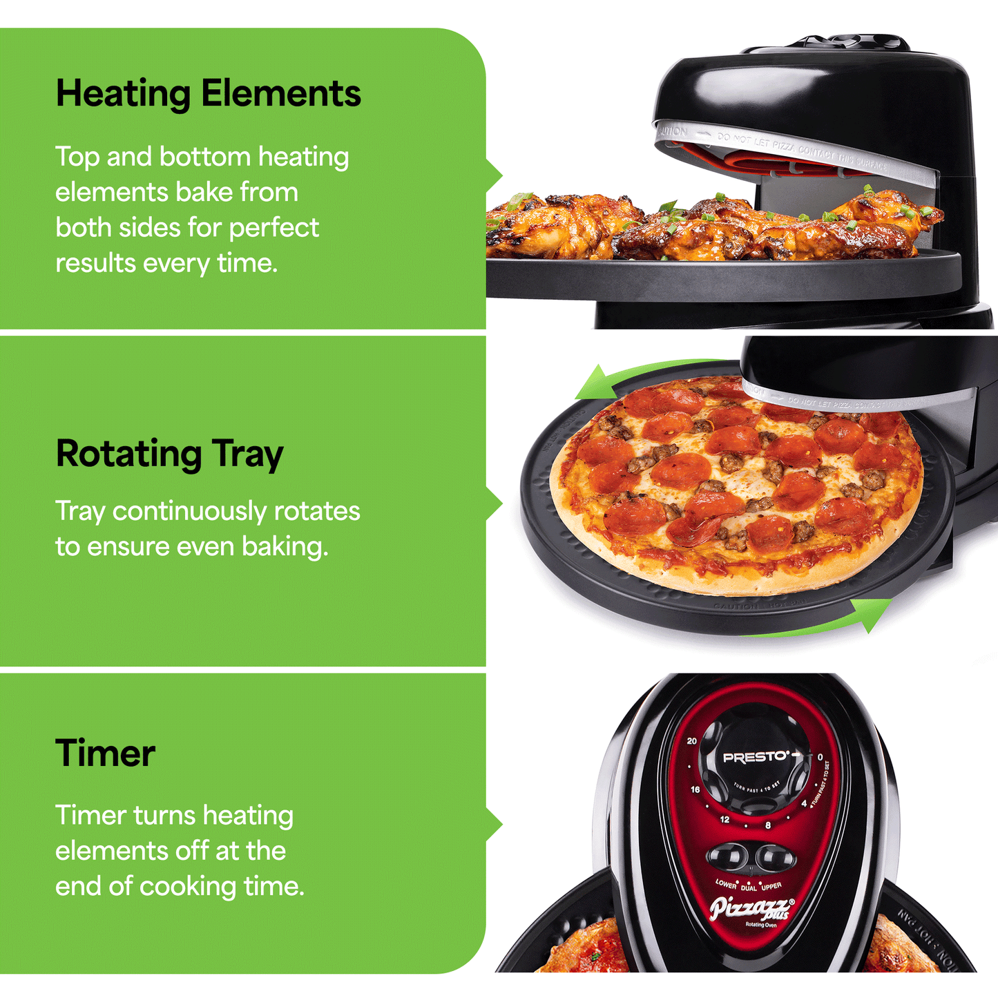 Presto Pizzazz Plus Rotating Pizza Oven, Bake 7-12" Pizzas, Wings, Rolls & More