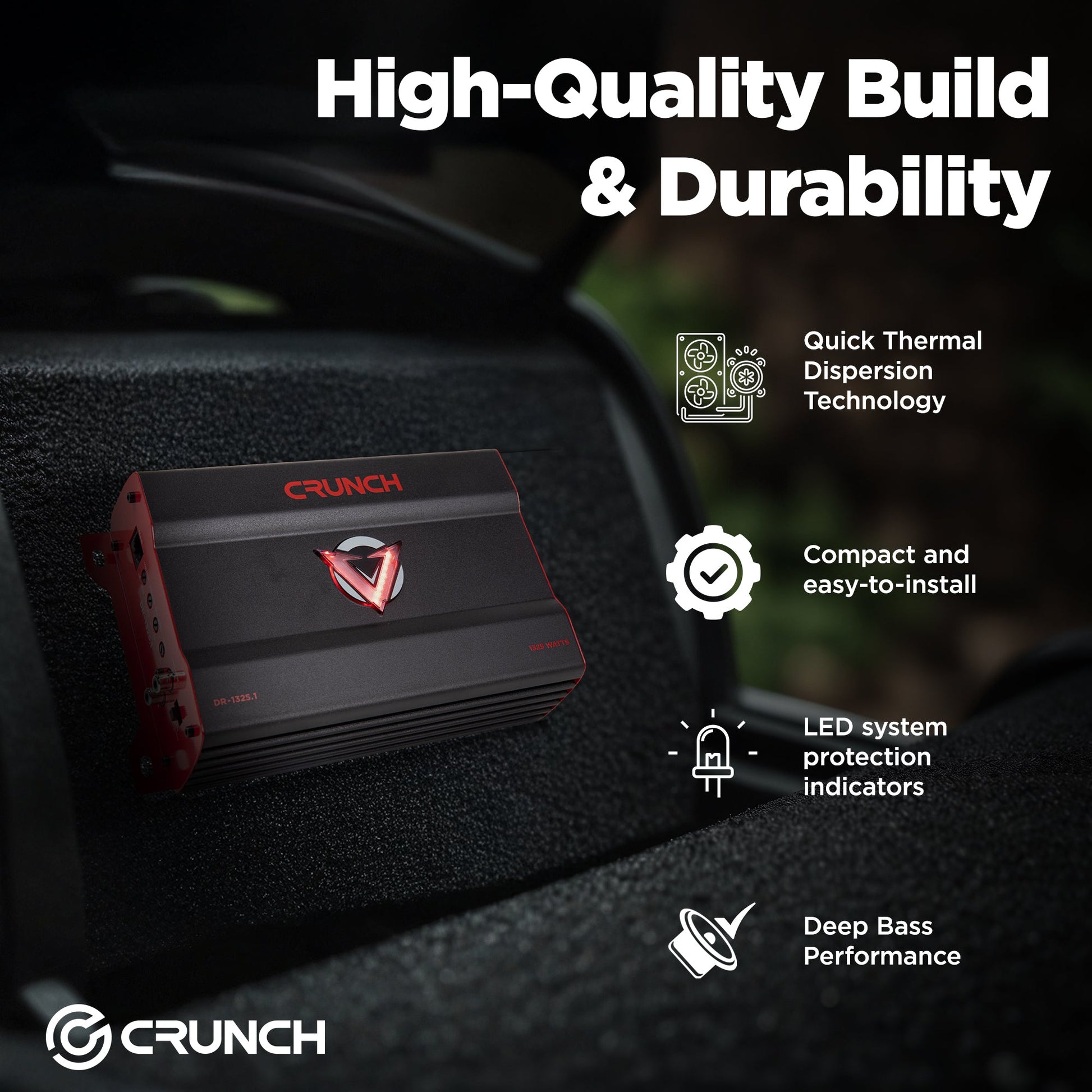 Crunch 1325W Mono block Subwoofer Car Audio Amplifier with Adjustable Crossovers - Find Fresh Goods