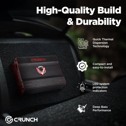 Crunch 2725W Mono block Subwoofer Car Audio Amp, Adjustable Crossover, Bass Knob - Find Fresh Goods