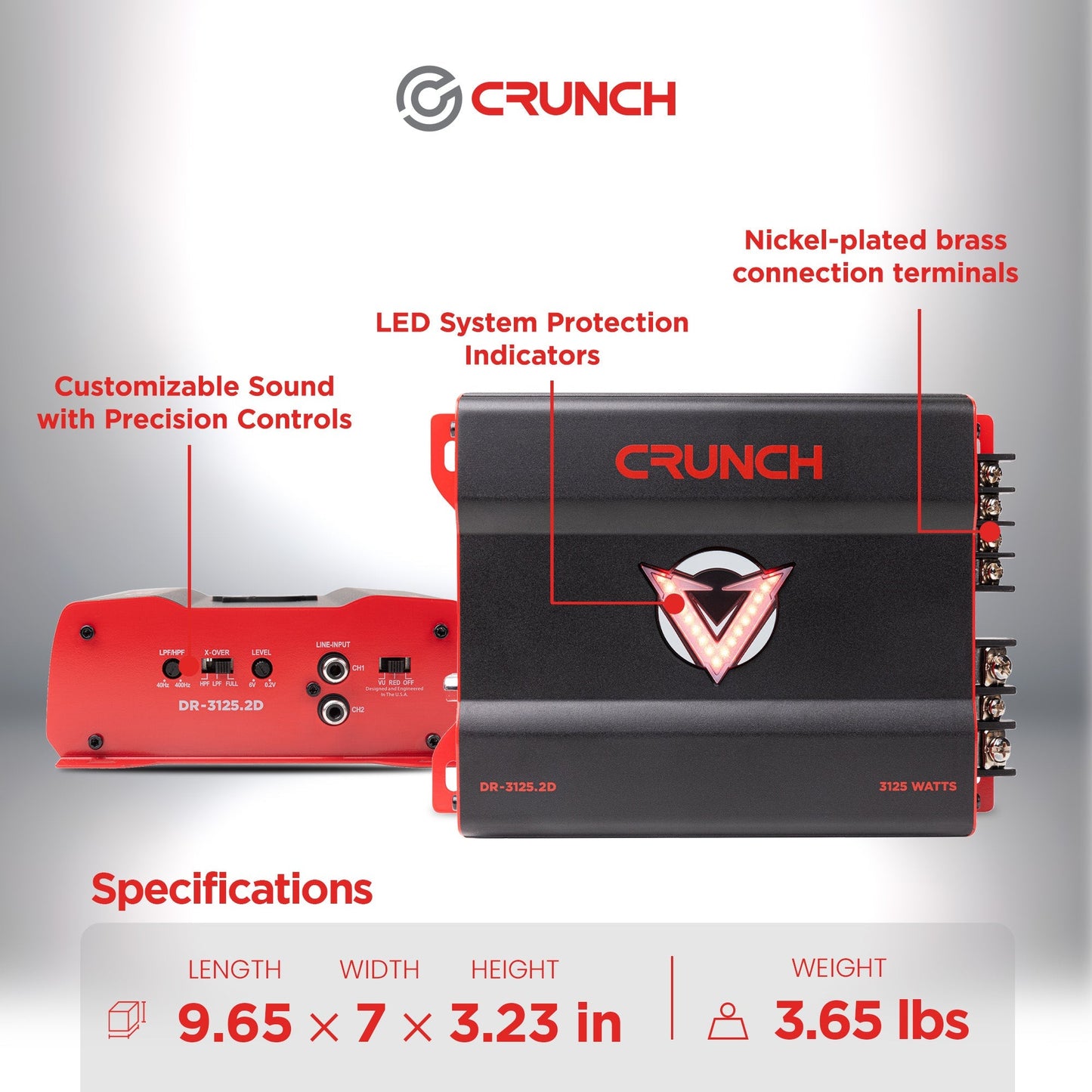 Crunch 3125W 2 Channel Subwoofer Car Audio Amp, Adjustable Crossovers, Bass Knob - Find Fresh Goods
