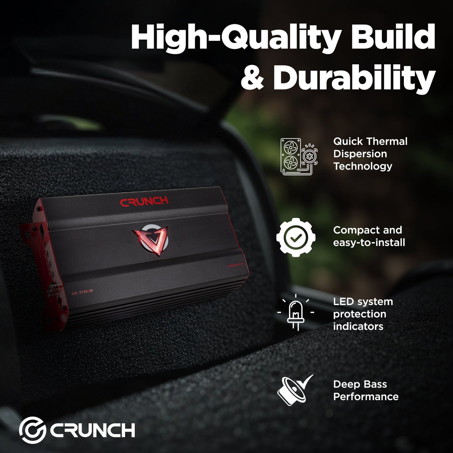 Crunch 3725W Monoblock Subwoofer Car Audio Amp, Adjustable Crossovers, Bass Knob - Find Fresh Goods