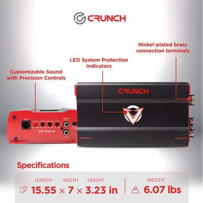 Crunch 3725W Monoblock Subwoofer Car Audio Amp, Adjustable Crossovers, Bass Knob - Find Fresh Goods