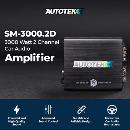 Autotek 3000W 2 Channel Car Audio Amplifier Bass Knob, Street Machine SM-3000.2D - Find Fresh Goods