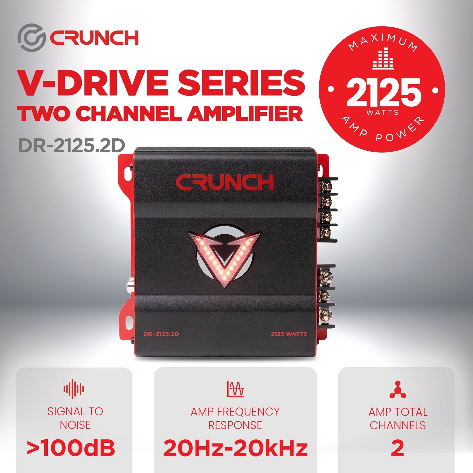 Crunch 2125W 2 Channel Subwoofer Car Audio Amp, Adjustable Crossovers, Bass Knob - Find Fresh Goods