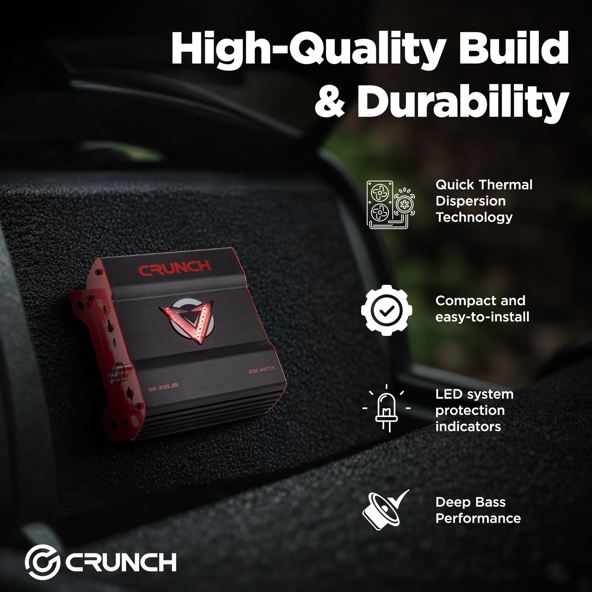 Crunch 2125W 2 Channel Subwoofer Car Audio Amp, Adjustable Crossovers, Bass Knob - Find Fresh Goods