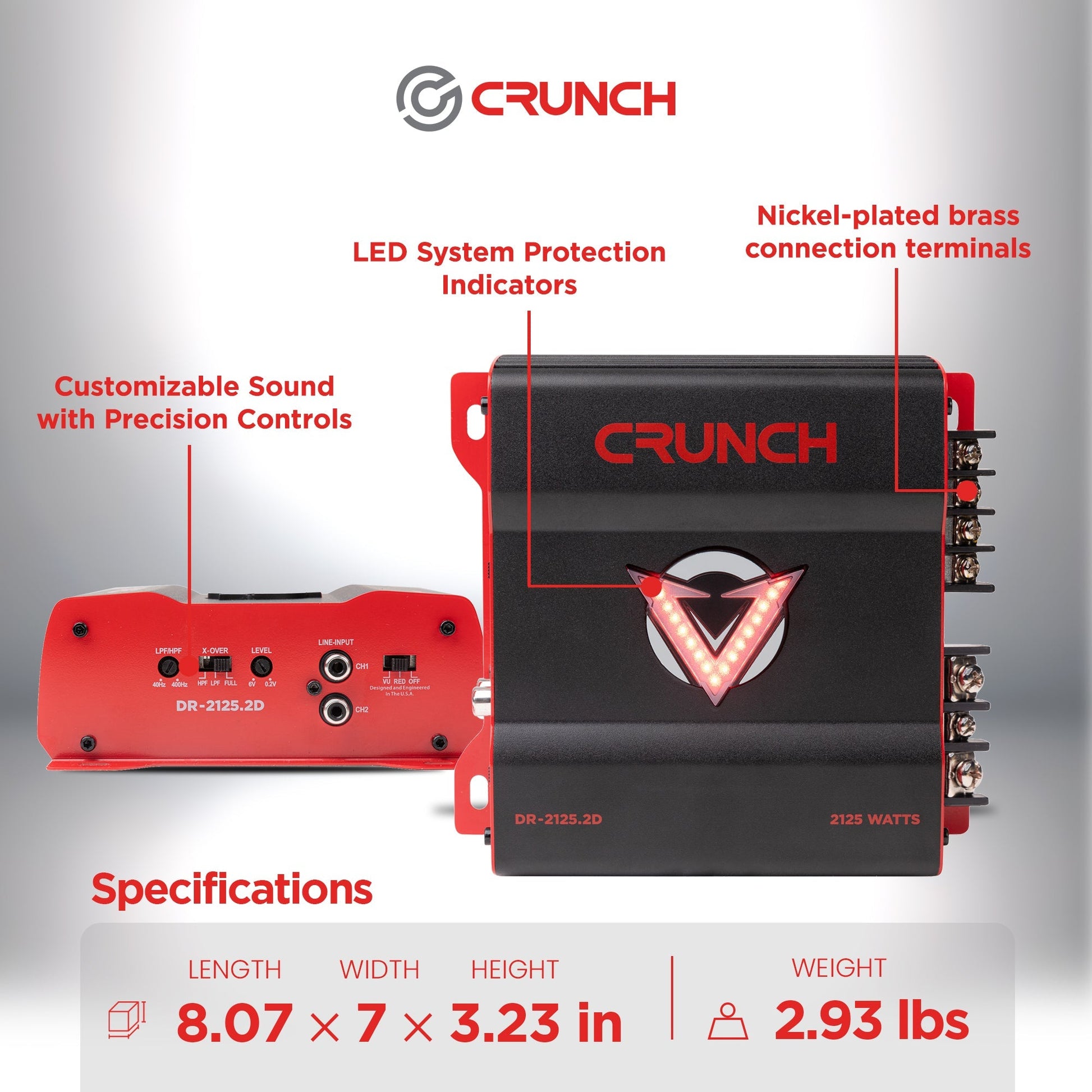 Crunch 2125W 2 Channel Subwoofer Car Audio Amp, Adjustable Crossovers, Bass Knob - Find Fresh Goods