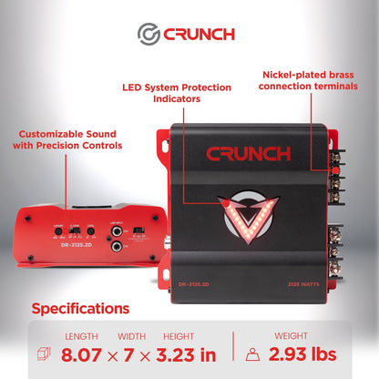 Crunch 2125W 2 Channel Subwoofer Car Audio Amp, Adjustable Crossovers, Bass Knob - Find Fresh Goods