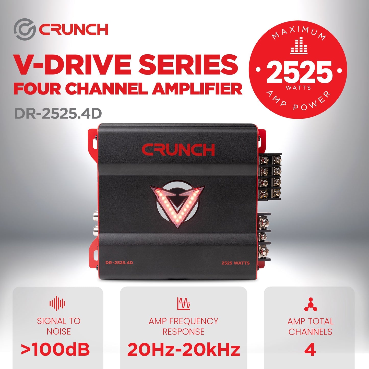 Crunch 2525W 4 Channel Subwoofer Car Audio Amp, Adjustable Crossovers, Bass Knob - Find Fresh Goods