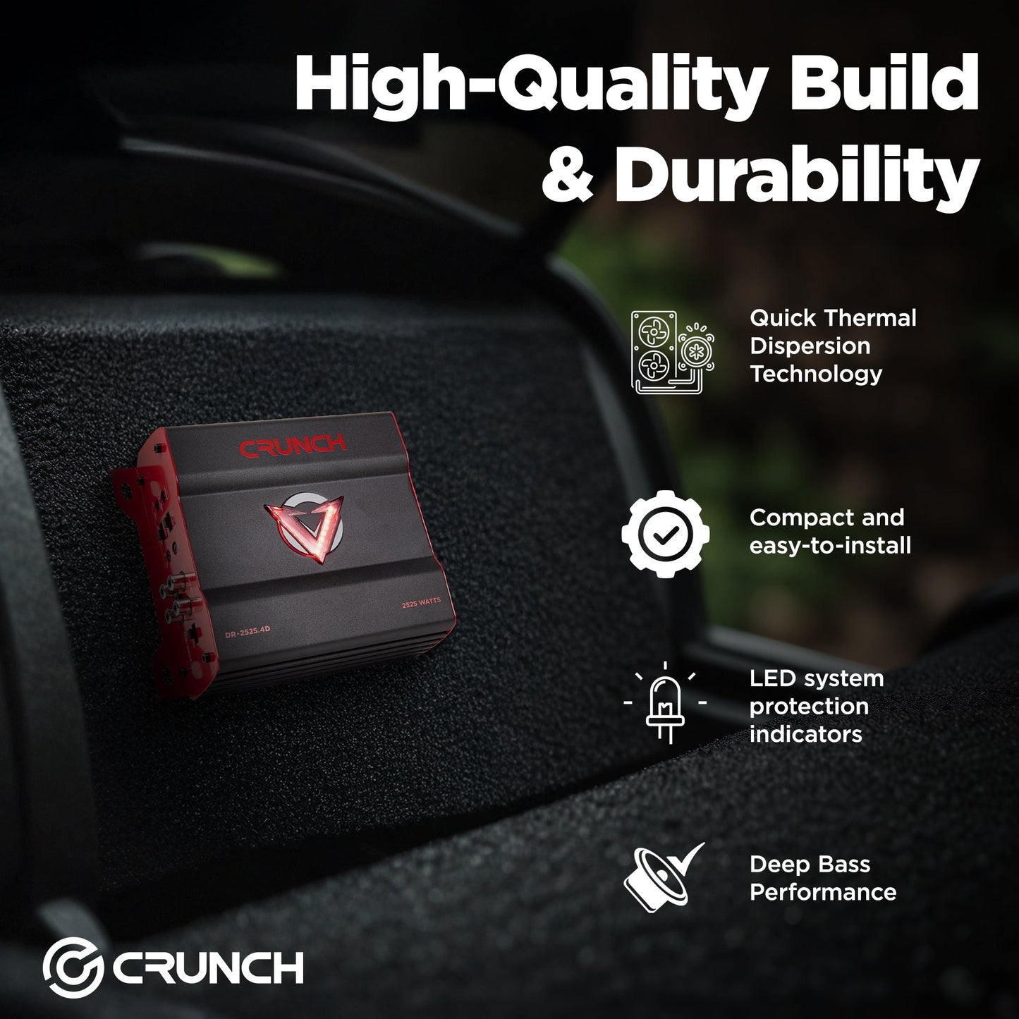 Crunch 2525W 4 Channel Subwoofer Car Audio Amp, Adjustable Crossovers, Bass Knob - Find Fresh Goods