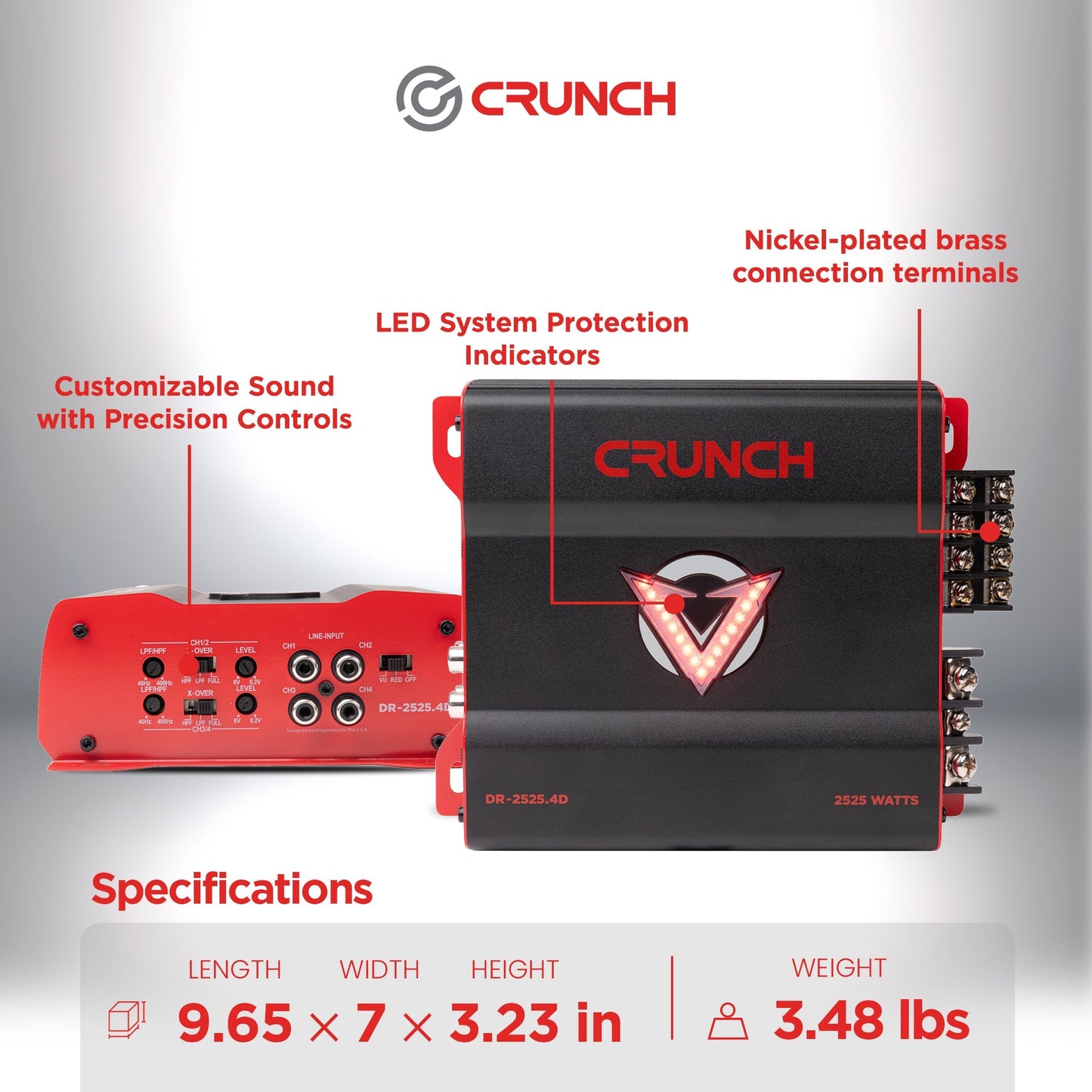 Crunch 2525W 4 Channel Subwoofer Car Audio Amp, Adjustable Crossovers, Bass Knob - Find Fresh Goods