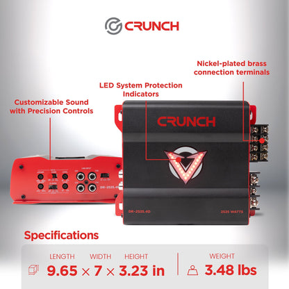 Crunch 2525W 4 Channel Subwoofer Car Audio Amp, Adjustable Crossovers, Bass Knob - Find Fresh Goods