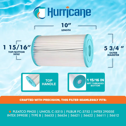 Hurricane Filters HF5315-01 Pool Filter Cartridge for Pleatco, Unicel, Intex